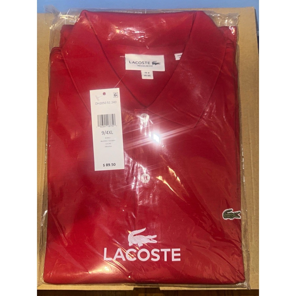Lacoste Mens 4XL Big & Tall Red Cotton Knit Regular Fit Polo DH2050 51 240